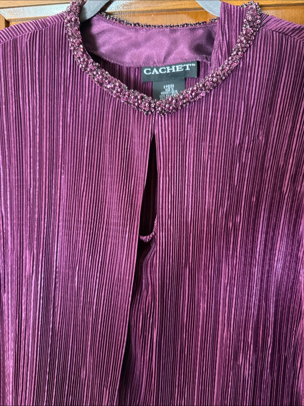 VINTAGE Cachet Plum Pleated Beaded-Trim Jacket & dress ‘88/89